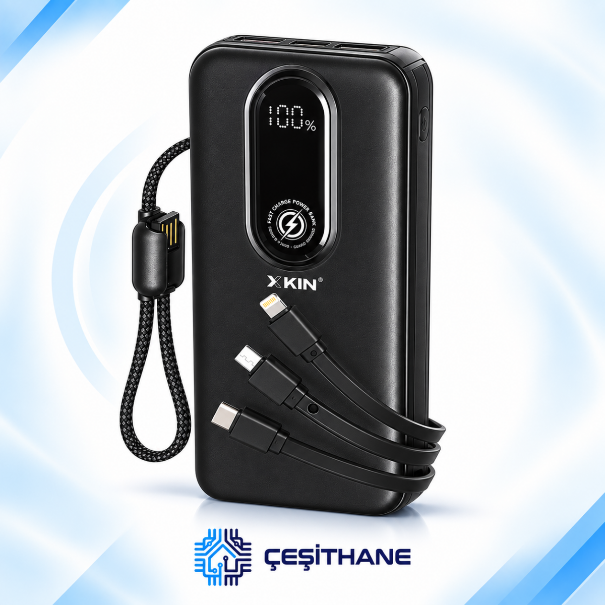 XKIN 10.000 mAh 22.5W Hızlı Şarjlı Dahili Kablolu Powerbank - Görsel 2