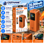 Çeşithane PW-144 20.000mAh Powerbank – 100W PD Hızlı Şarj, Dahili Type-C Kablo, Dijital Ekranlı Taşınabilir Şarj Cihazı