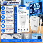 Çeşithane L15 25W PD 3.0 USB-C Hızlı Şarj Adaptörü – 1 Metre Type-C Kablolu, Seyahat Tipi Şarj Cihazı