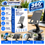 Çeşithane  360° Döner Metal Telefon ve Tablet Standı – Ayarlanabilir Katlanabilir Masaüstü Tutucu