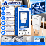 Çeşithane L2 10W 2.1A USB-A Şarj Adaptörü – 1 Metre Lightning Kablolu, Seyahat Tipi Duvar Şarj Cihazı