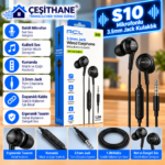 Çeşithane S10 3.5 mm Jack Girişli Mikrofonlu Kablolu Kulak İçi Kulaklık – Kumandalı, 1.2 Metre, Siyah