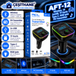 Çeşithane AFT-12 Bluetooth FM Transmitter – RGB Işıklı, Çift USB, Type-C ve TF Kart Destekli Araç İçi Müzik Aktarıcı