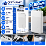 Çeşithane PW-104 10.000mAh Powerbank – 2 USB Çıkışlı, Type-C ve Micro USB Girişli, LED Işıklı Taşınabilir Şarj Cihazı