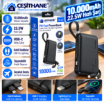 Çeşithane PW-167 10.000mAh Powerbank – 22.5W PD Hızlı Şarj, Dahili USB-C ve Lightning Kablolu, Taşınabilir Şarj Cihazı