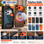 Çeşithane FTPC1 iPhone 15, 16 ve 17 Serisi Uyumlu MagSafe Destekli Vintage Dokulu Telefon Kılıfı – Kamera Korumalı
