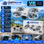 ÇEŞİTHANE V8 Mini Drone – HD Kameralı, 360° Pervane Korumalı, Optik Akış Destekli Kumandalı Drone