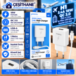 Çeşithane H1 18W QC 3.0 USB-A Hızlı Şarj Adaptörü – 1 Metre Micro USB Kablolu, Seyahat Tipi Şarj Cihazı