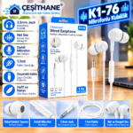 Çeşithane K1-76 3.5 mm Jack Girişli Kablolu Kulak İçi Kulaklık – Mikrofonlu, 1.1 Metre, Beyaz