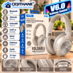 Çeşithane  Bluetooth V6.0 Kablosuz Kulak Üstü Kulaklık – Katlanabilir, Mikrofonlu, 300 mAh, Bej