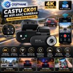 Çeşithane Castu CK01 4K Ultra HD WiFi Çift Kameralı Araç Kamerası – 170° Geniş Açı, G-Sensör ve ADAS