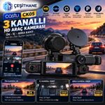 Çeşithane Castu CK05 3 Kanallı 2K WiFi Araç Kamerası – Ön, İç ve Arka Kamera, Park Modu