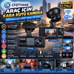 Çeşithane 1296P Super HD Çift Kameralı Araç İçi DVR – WiFi, Gece Görüşü, G-Sensör ve Park Modu