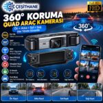 Çeşithane 360° Quad Araç Kamerası – 4 Kameralı Ön Arka Sağ Sol, Full HD, WiFi ve Gece Görüşü