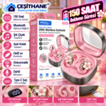 Çeşithane  Çiçek Tasarımlı OWS Bluetooth V5.3 Açık Kulak Kablosuz Kulaklık – LED Şarj Göstergeli, Dokunmatik, Pembe