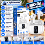Çeşithane  Bluetooth V5.3 Kablosuz Kulak İçi Kulaklık – ENC Mikrofon, LCD Şarj Göstergesi, Dokunmatik Kontrol, Beyaz