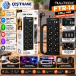 Çeşithane Fulltech FTR-14 10'lu Akım Korumalı Priz – 3 USB-A, 1 Type-C, 3.4A, 2 Metre Kablolu