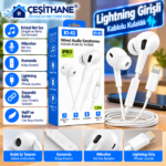 Çeşithane K1-43 Lightning Girişli Kablolu Kulak İçi Kulaklık – Mikrofonlu, Kumandalı, 1.2 Metre, Beyaz