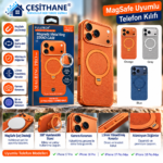 Çeşithane FTPC10 MagSafe Manyetik Standlı Telefon Kılıfı – 360° Döner Metal Halka, iPhone 17/18 Pro ve Pro Max Uyumlu