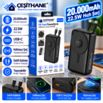Çeşithane PW-148 20.000mAh Manyetik Kablosuz Powerbank – 22.5W PD Hızlı Şarj, Dahili Type-C Kablolu Taşınabilir Şarj Cihazı