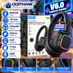 Çeşithane Bluetooth 6.0 Kablosuz Kulak Üstü Kulaklık – RGB LED Işıklı, Katlanabilir, Mikrofonlu, TF Kart Destekli