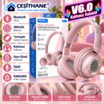 Çeşithane AOL ABK-11 Bluetooth 6.0 Kablosuz Kulak Üstü Kulaklık – Metal Detaylı, Katlanabilir, Mikrofonlu, Pembe