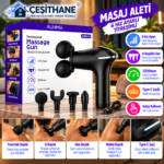 Çeşithane Profesyonel Masaj Tabancası – 6 Kademeli, 4 Başlıklı, Type-C Şarjlı Titreşimli Masaj Aleti