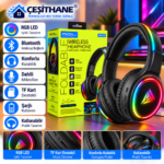 Çeşithane  RGB LED Işıklı Bluetooth Kulaklık – Katlanabilir, Mikrofonlu, TF Kart Destekli Kablosuz Kulak Üstü Kulaklık