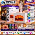 Çeşithane Şömine Tasarımlı Hava Nemlendirici – 270 ml, 3D Alev Efektli, LED Işıklı Aroma Difüzör