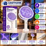 Çeşithane Şarjlı Elektrikli Sinek Öldürücü Raket – LED Işıklı, 200mAh Bataryalı, Masaüstü Standlı