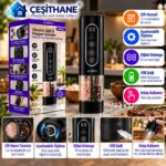 Çeşithane Elektrikli Tuz ve Karabiber Öğütücü – Çift Hazneli, Dijital Göstergeli, USB Şarjlı