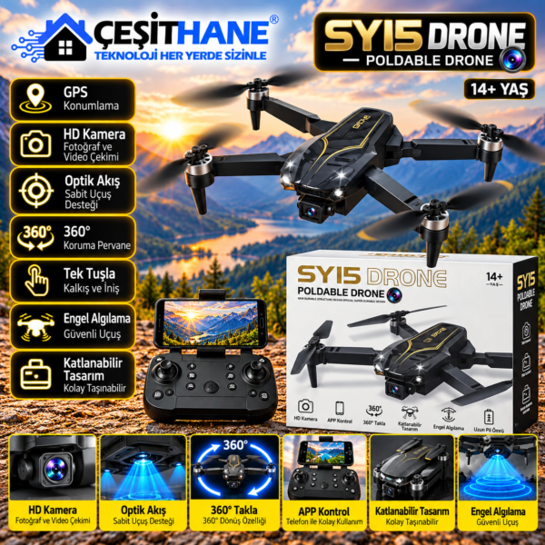 ÇEŞİTHANE SY15 HD Kameralı Drone – Katlanabilir Tasarım, 360° Takla, Optik Akış ve Telefon Bağlantısı