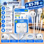 Çeşithane K1-78 3.5 mm Jack Girişli Mikrofonlu Kablolu Kulaklık – Kumandalı, 1.2 Metre, Beyaz