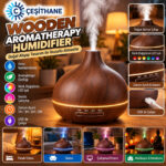 Çeşithane Wooden Ahşap Görünümlü Aroma Difüzörü – Renkli LED, Zaman Ayarlı USB Nemlendirici
