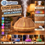 Çeşithane Ahşap Desenli Aromaterapi Nemlendirici – Renkli LED, Zaman Ayarlı USB Aroma Difüzörü