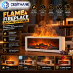 Çeşithane Flame Fireplace Şömine Görünümlü Aroma Difüzör – LED Alev Efektli USB Hava Nemlendirici