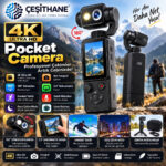 Çeşithane Pocket Camera 4K El Kamerası – 180° Döner Lens, 2 İnç Dokunmatik Ekran, AI Hareket Takibi