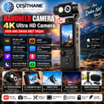 Çeşithane 4K El Kamerası – 64MP Fotoğraf, 180° Döner Lens, 2 İnç Dokunmatik Ekran, AI Hareket Takibi