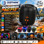 Çeşithane Boombox AC712 Bluetooth 5.0 Taşınabilir Hoparlör – RGB LED Işıklı, IPX5, FM Radyo, USB ve TF Kart Destekli